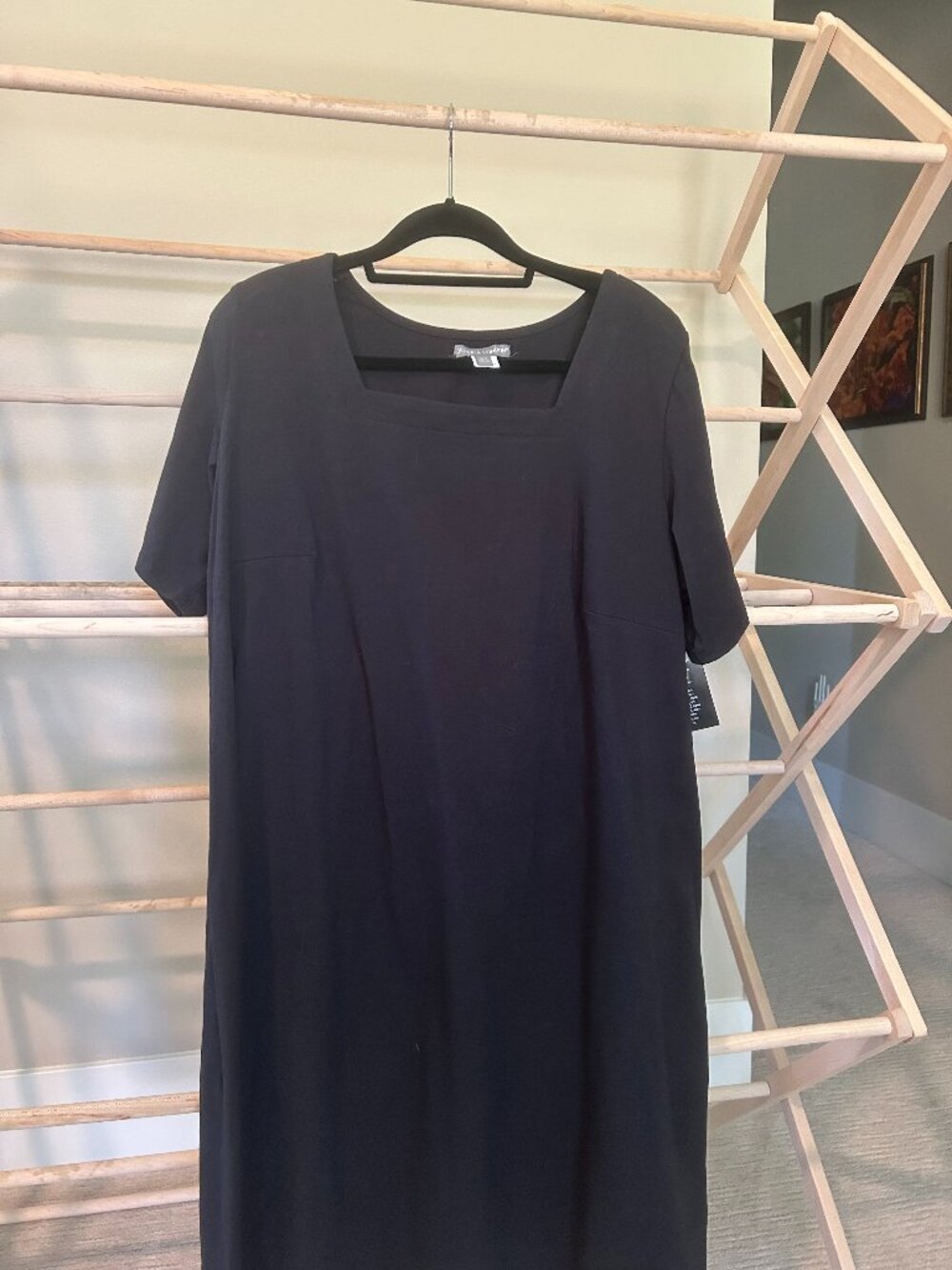 NWT Jessica London Black Square Neck Short Sleeve Stretch Knit Midi Dress 22/24